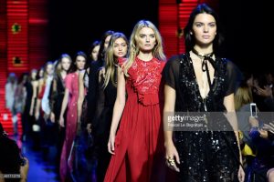 Kendall Jenner and Gigi Hadid walk the runway for Elie Saab Spring/Summer 2016 during Paris Fashion Week