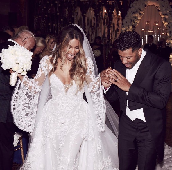 Ciara and new husband Russel Wilson just after saying their vows. Photo Courtesy of Instagram @ciara. 