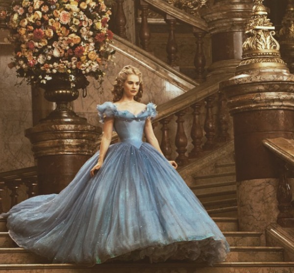 Lily James wearing a corset for 'Cinderella.' Photo via @disneycinderella on Instagram. 